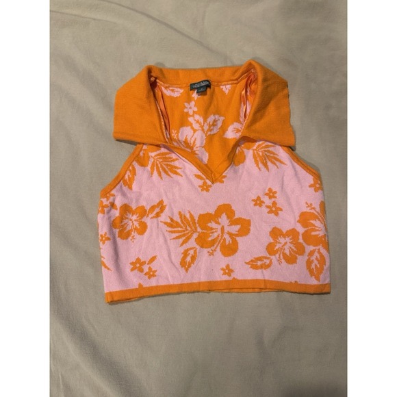 wild fable Tops - Women's Cropped Jacquard Polo Sweater Tank Top - Wild Fable Pink Tropical M